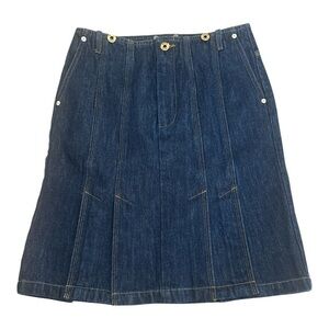 IMMI dark denim pleated mini skirt classic casual modern gold buttons sz 0